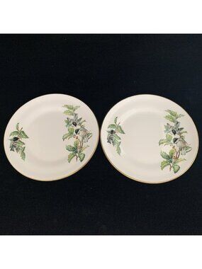 Boehm Chickadees & Holly Salad Plates Set of 2 8.5" Bone Porcelain England Vtg
